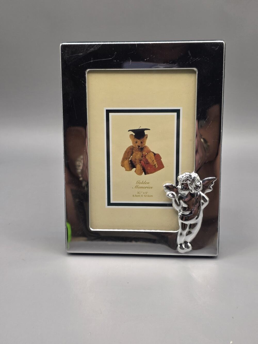 Vintage Golden Memories Silver Plated Picture Frame Cherub Angel 3.5x5 Velvet